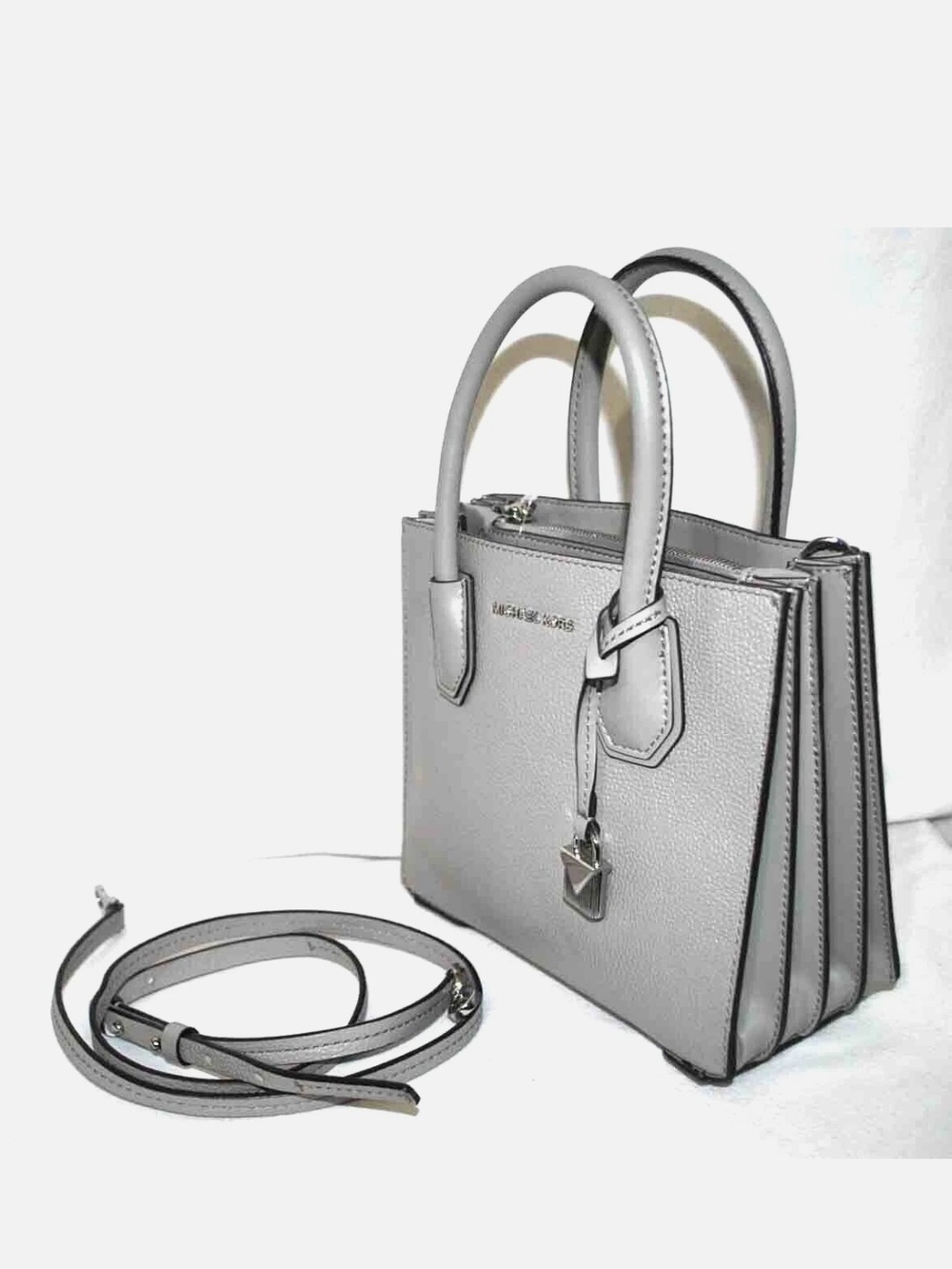 Michael Kors Mercer Accordion Mercer Pearl Grey Shoulder Bag Retail $278
